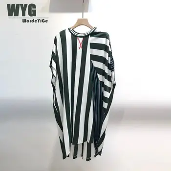 

Unique Designer Fashion Stripes Long T-Shirt 2020 Spring Summer New Green White Striped Irregular T Shirts