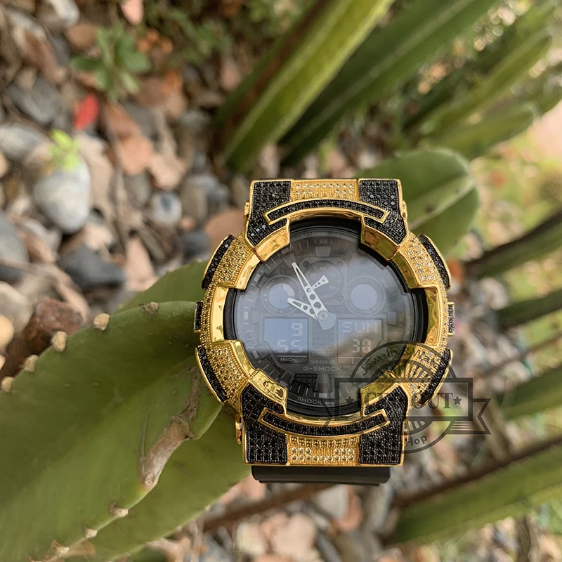 Бесплатная доставка льдом 18k позолоченные G SHOCK лаборатории с бриллиантами и