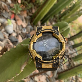 

Free Shipping Iced out 18k Gold Plated G SHOCK Lab Diamond Cubic Zirconia Watch Bezel