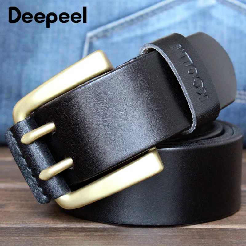 Deepeel, 1 шт., 3,8 см* 105-125 см, роскошный первый слой из воловьей кожи, Мужской дизайнерский ремень из чистой меди с двойной пряжкой, аксессуары для джинсов