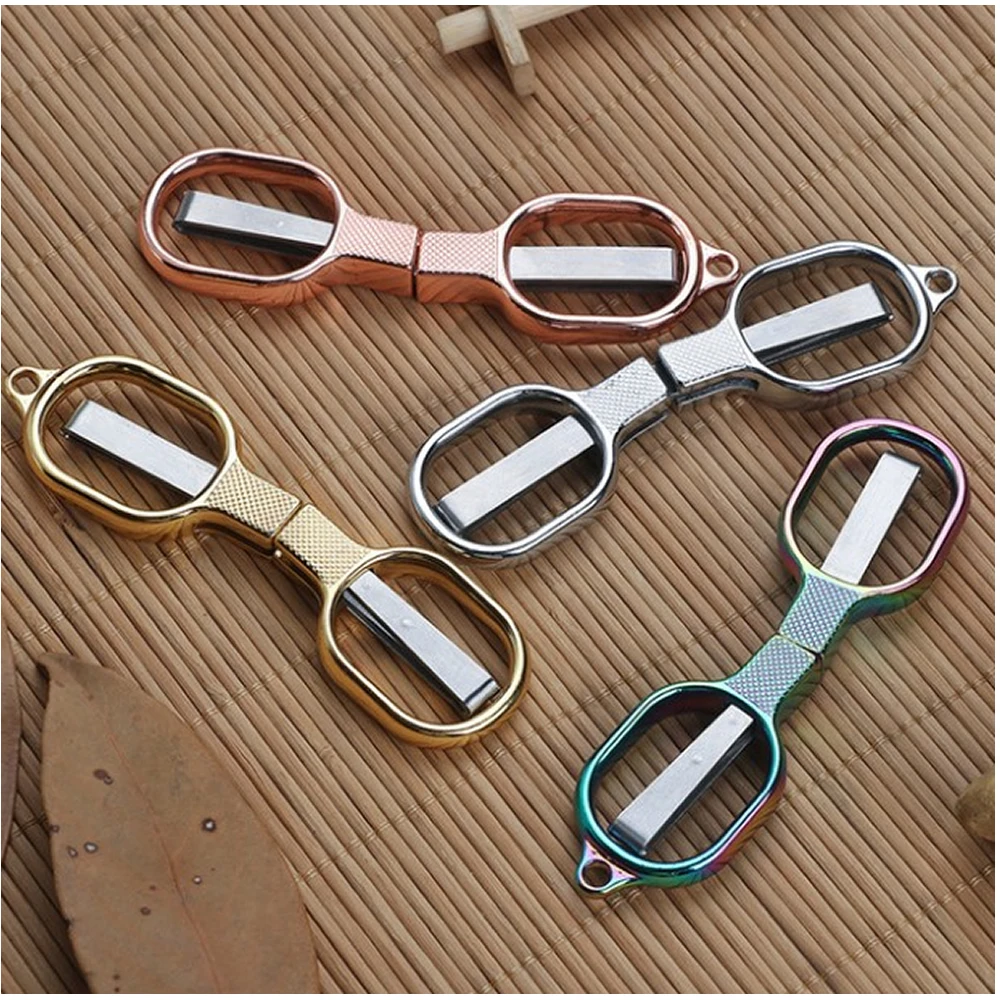 Mini Portable Folding Scissors, Stainless Steel Travel Scissors Glasses  Shaped Mini Shear Keychain, for School Office Home and Travel Use (Silver)  