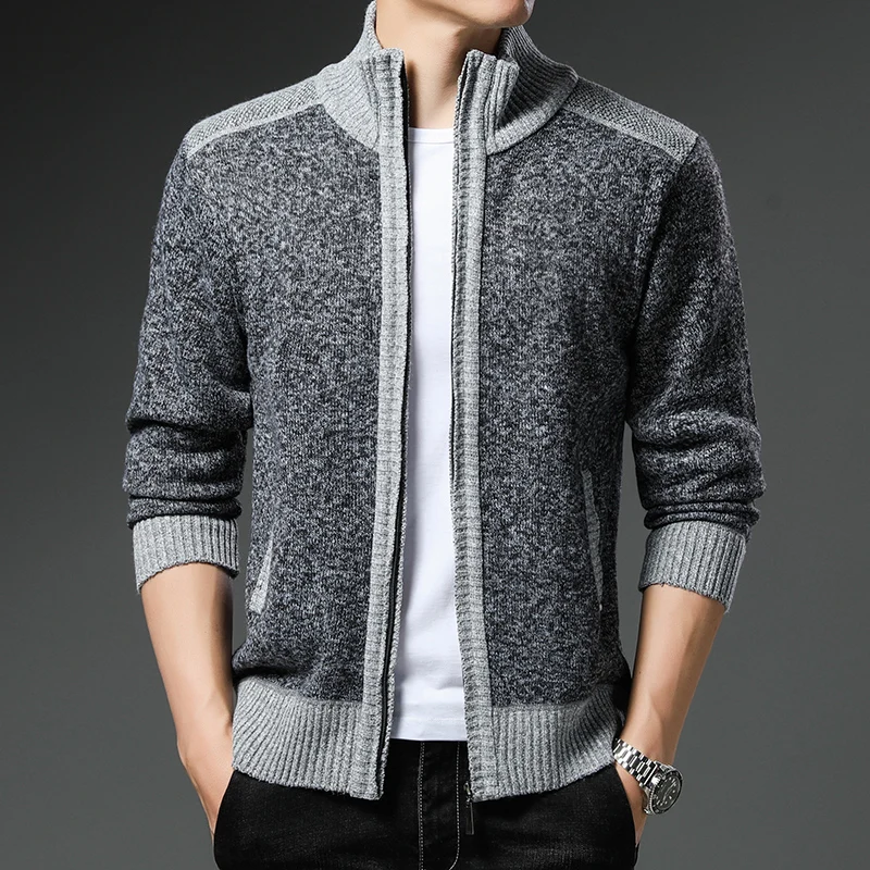 

Knitted Cardigan Men Autumn Winter New Style Loose Fashion Stand Collar Long Sleeve Menswear Thermal Fleece Sweater Coat