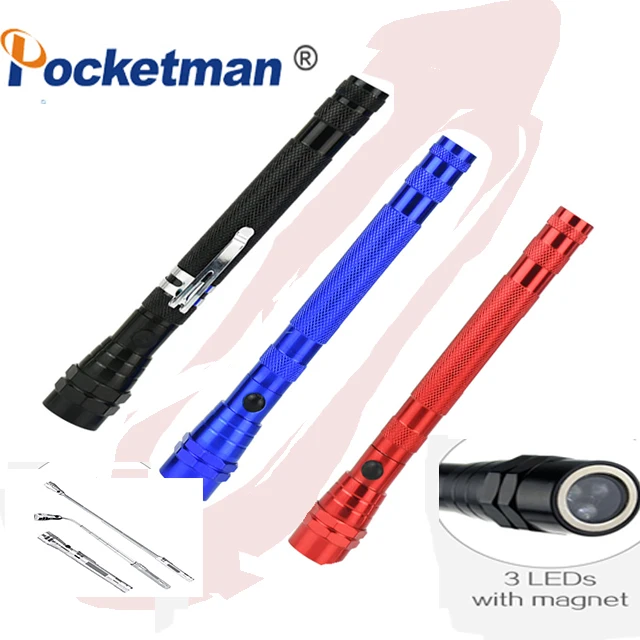 

Portable Flexible Bouncy Flashlight Head Telescopic Flexible 3 LED Torch Lamp Bottom Double Magnet Hiking Camping Night Walking