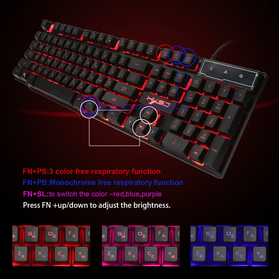 Русская клавиатура Проводная клавиатура игровая Подсветка RGB RU+ EN клавиатуры геймерская клавиатура Механическая на ощупь для ПК компьютера