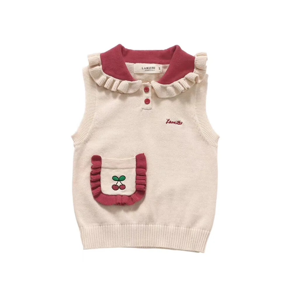 vest Кардиганы для девочек, Осенние клетчатые свитера для девочек, вязаные свитера красного цвета в винтажном стиле - Цвет: vest