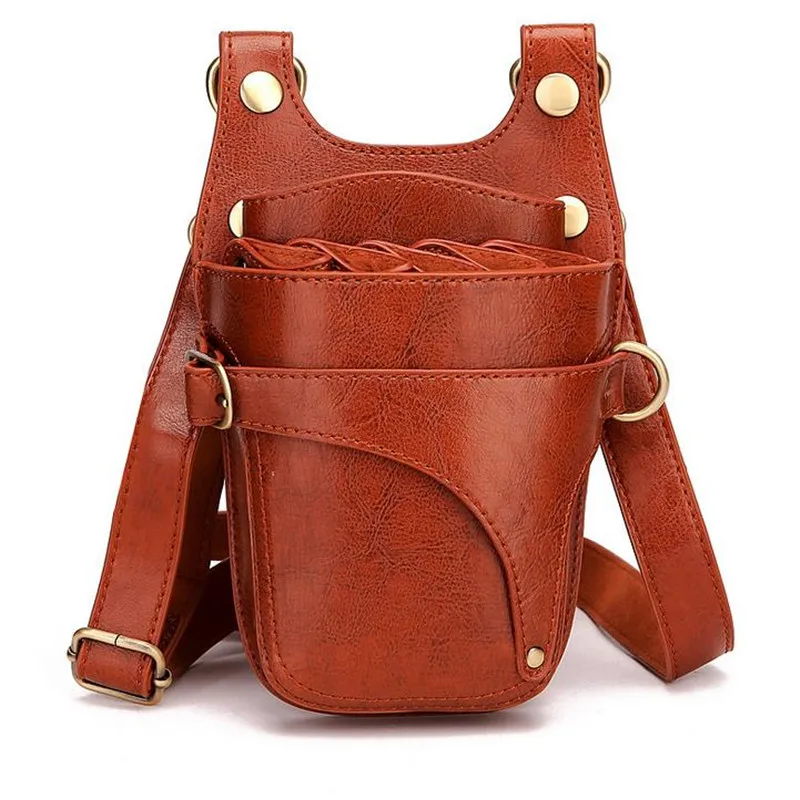 1PC Black Cowhide Hair Scissor Bag Clips Bag Hairdressing Barber Scissor Holster Pouch Holder Case With Belt Multifunction waist bag tool holder hairdressing tool belt