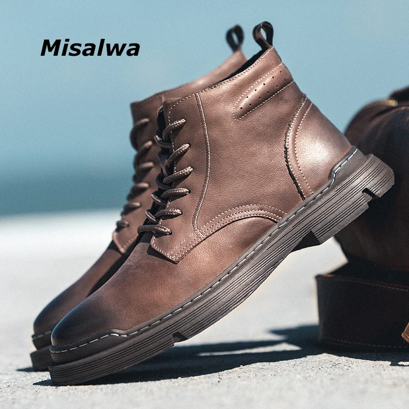 Misalwa винтажные мужские ботинки из матовой кожи боевые повседневные осенние
