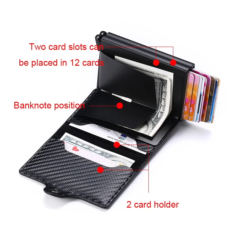 DIENQI Carbon Leather Men Credit Card Holder Dubbel Business id Cardholder Bank Card Pocket Cash Bag Purse For Cards Kaarthouder