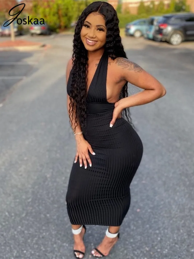 Joskaa-Vestido largo sexi de punto con cuello Halter para mujer, vestido largo ajustado con espalda descubierta para fiesta, prendas de vestir para discoteca 2021