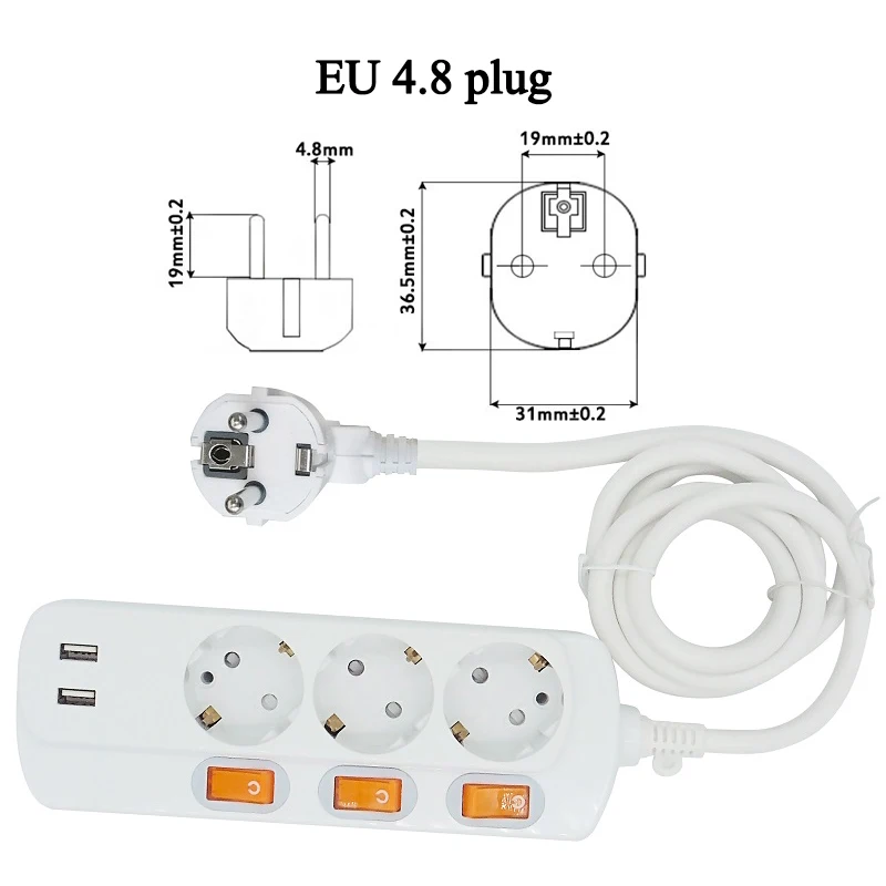 EU plug Индивидуальный выключатель, гнездо расширения для домашней электроники, розетка для быстрой зарядки, 2USB порт, 3AC, штепсельная розетка европейского стандарта, плата питания - Цвет: EU plug