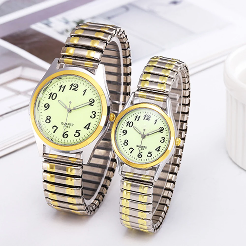 

Business Fashion Women Men Elastic Mix Gold Sliver Noctilucent Quartz Watch Lovers Couple Party Office OL Point Bracelet Watches
