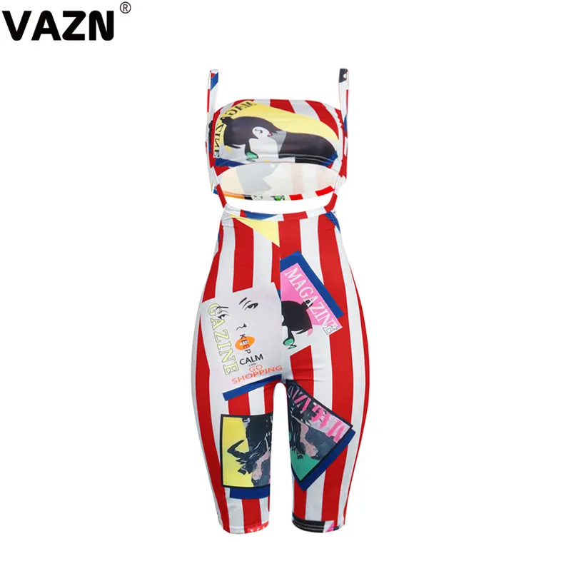VAZN GWNY18602 продукт летняя сексуальная леди 5 цветов 2 шт комбинезон Топ без бретелей печати комбинезон леди высокий уличный комбинезон