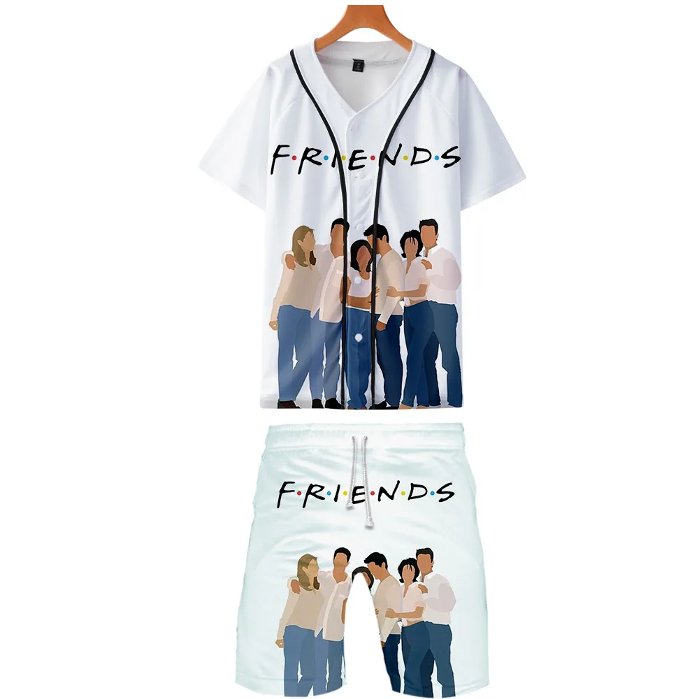 TV Friends two piece set jackets and shorts Kpop Fashion new cool print TV Friends baseball jacket set for men streetwear