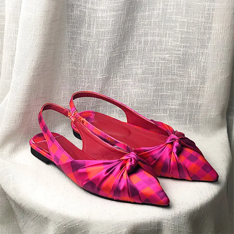 

MONMOIRA Silk Knotted Flat Shoes for Women Mixed Colors Slingback Women Mules Sexy Pointed Toe Bowtie Women Flats SWA0340