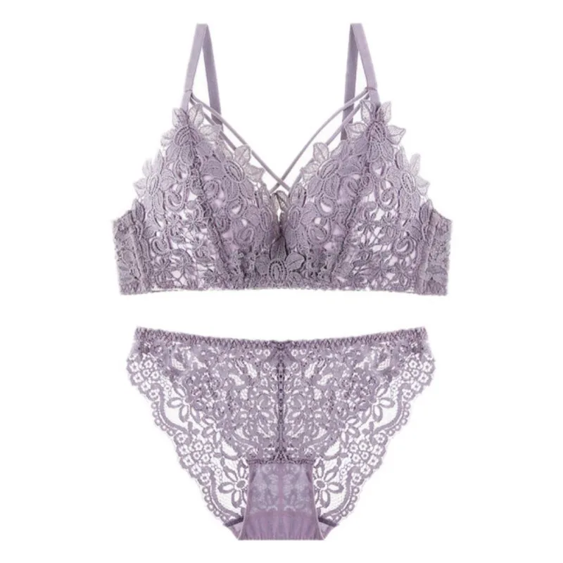 

Women Sexy Lace Floral Bra Ans Panty Set Thin Hollow Out Bra Triangle Cup Wire Free Lingerie Push Up Underwear Solid Intimates