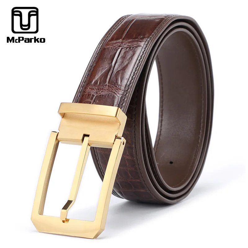 

McParko Men Belt Genuine Leather Luxury Pin Buckle Business Formal Suit Belt Mens Elegant Accessory Croco Belts Leather Brown