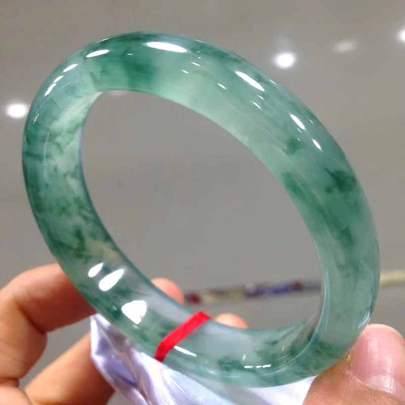 Natural Burmese ice-seeded round-striped jade bracelet floating green jade bracelet