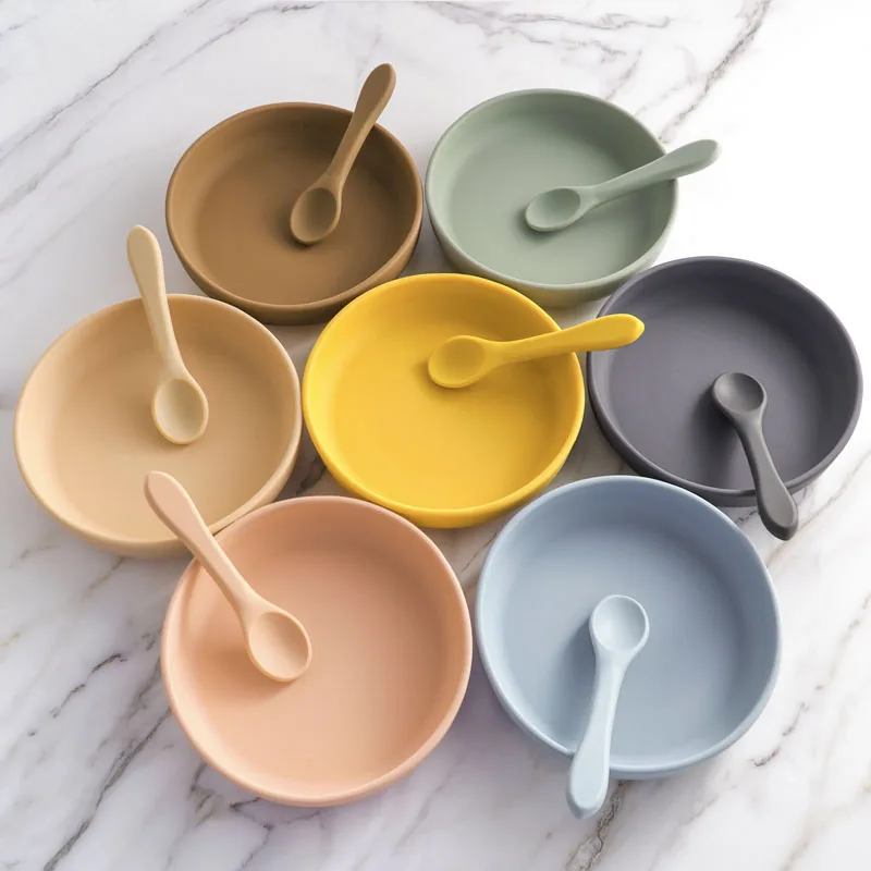 100%Food Grade Silicone Baby Feeding Plate Suction Tableware Spoon Waterproof Suction Bowl Kids Non-slip Children's Products 2