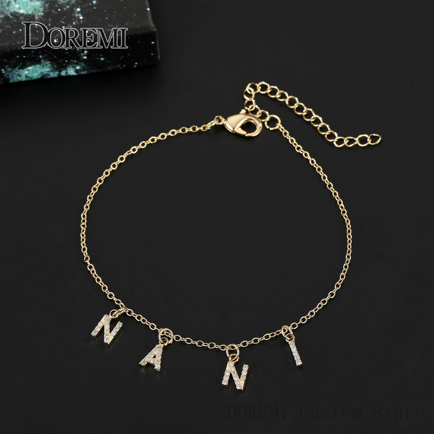 DOREMI Custom Crystal Name Anklet Link Chain Personalized Custom Name Anklets For Women Foot  Ankle Bracelet On The Leg Jewelry