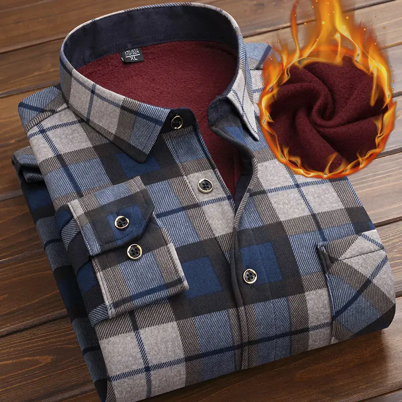 pink short sleeve shirt Autumn Winter Thicken Fleece Shirt Men Business Plaid Shirt Long Sleeve Warm Clothes Turn Down Collar Button Up Shirts Classic short sleeve work shirt Shirts