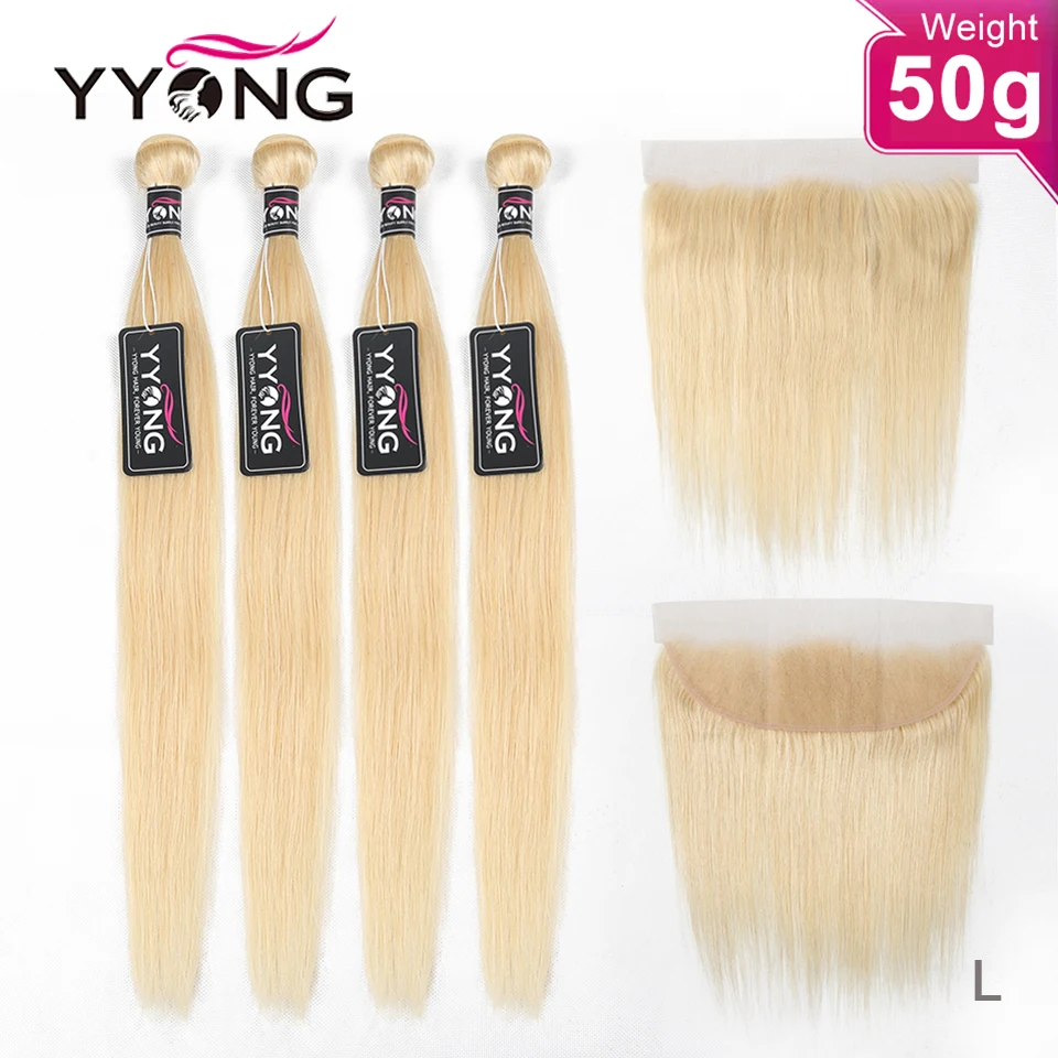 613 Blonde Bundles 5/Double Drawn 6 Pcs 50g With Straight Honey Blonde Ear To Ear Frontal
