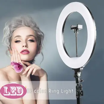 

Photo Studio 36cm/14" Ring Light 3200-5600K LED Selfie Ring Light Warm&Cold Lighting Photographic Selfie Light with Phone Holder