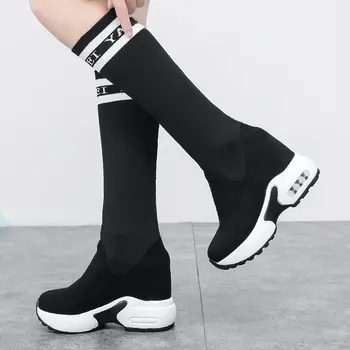

Nice New Knee High Boots Women Autumn Fashion Shoes For Woman Height Increasing Heels Young Ladies Pretty Platform Footwear