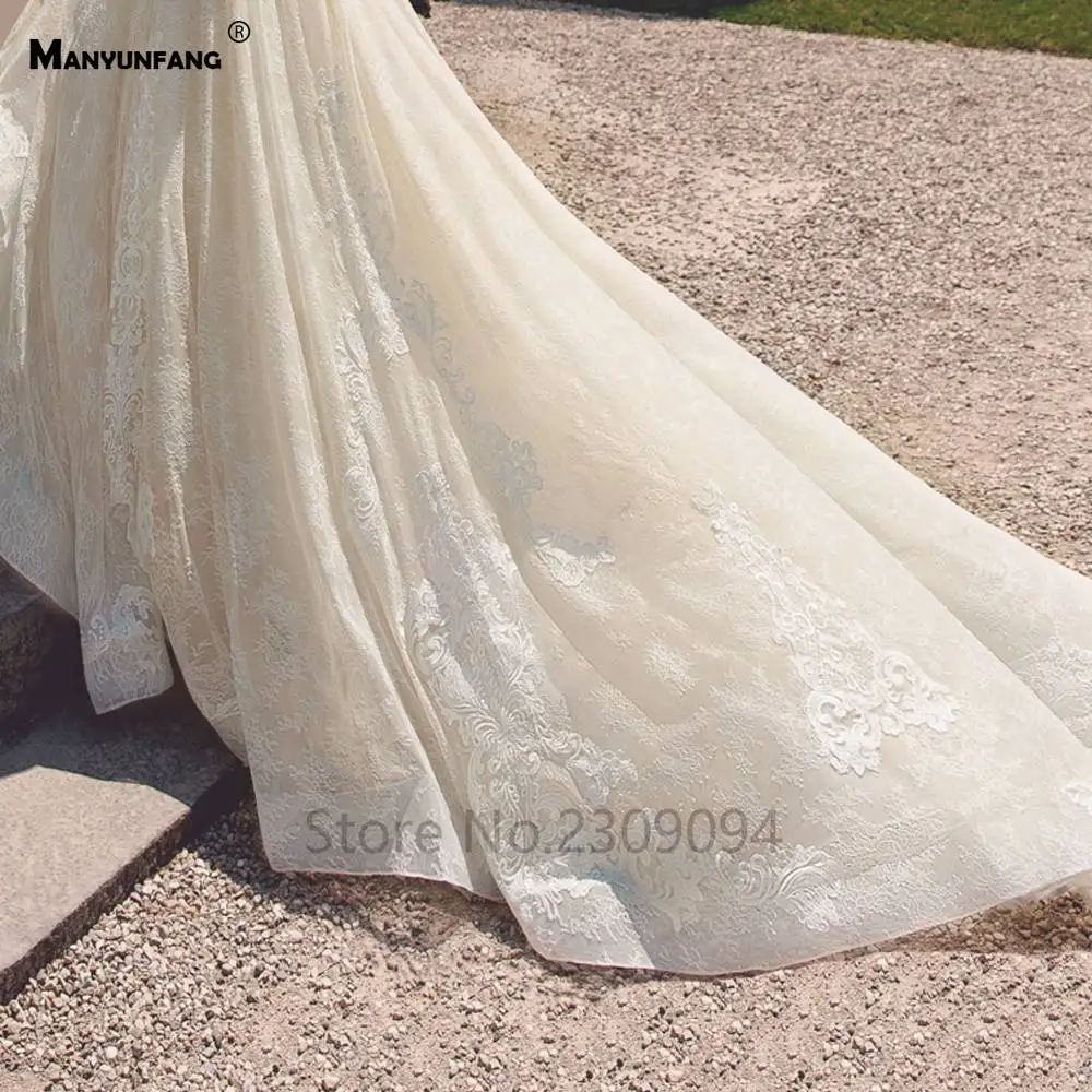 MANYUNFANG свадебное платье с открытыми плечами и короткими рукавами vestido noiva, роскошное кружевное свадебное платье в стиле бохо с соборным шлейфом