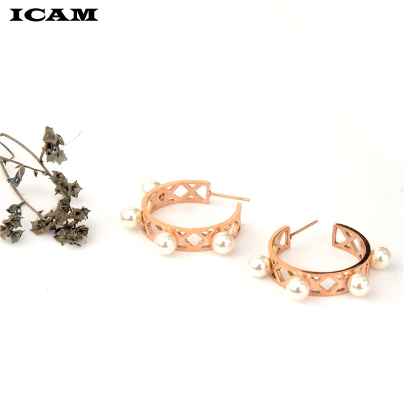 ICAM Lady Элегантные имитация жемчужных бусин серьги-гвоздики 1 пара новые модные ювелирные изделия из нержавеющей стали для женщин