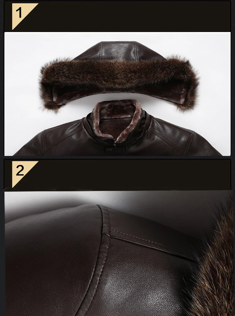 Зимняя Новая высококачественная утепленная теплая куртка Cuir Homme Hiver воротник из натурального меха куртка из искусственной кожи с капюшоном