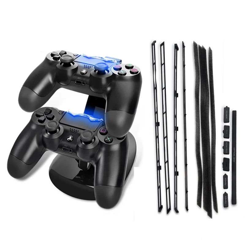 6 Лот PS4 тонкий DIY Пыленепроницаемая пробка пакет пылеотталкивающий комплект + светодиодный двойной usb зарядная док-станция Подставка