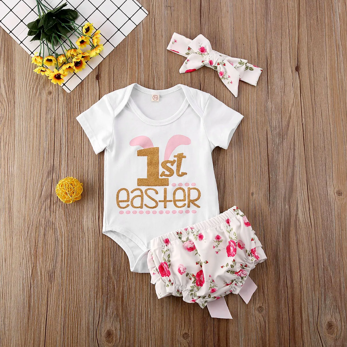 My 1st Easter/комплекты одежды для новорожденных девочек; Детские топы с принтом; комбинезон+ шорты+ повязка на голову; одежда из 3 предметов