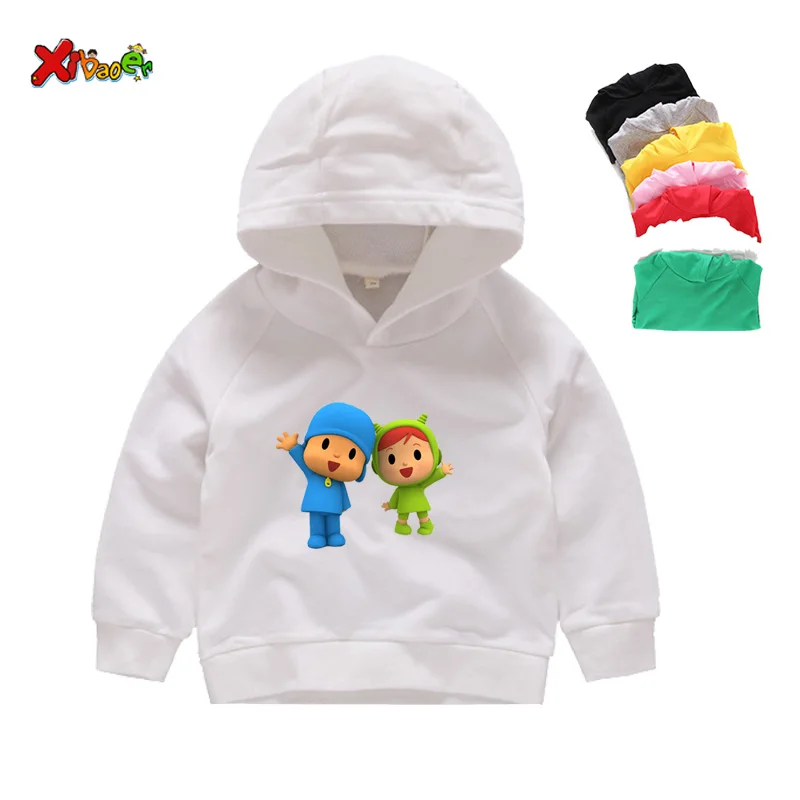 Pocoyo/Детские толстовки с капюшоном для мальчиков; милый свитер для девочек; худи с героями мультфильмов для мальчиков; забавные новые осенние Топы с капюшоном; детская повседневная одежда; пальто