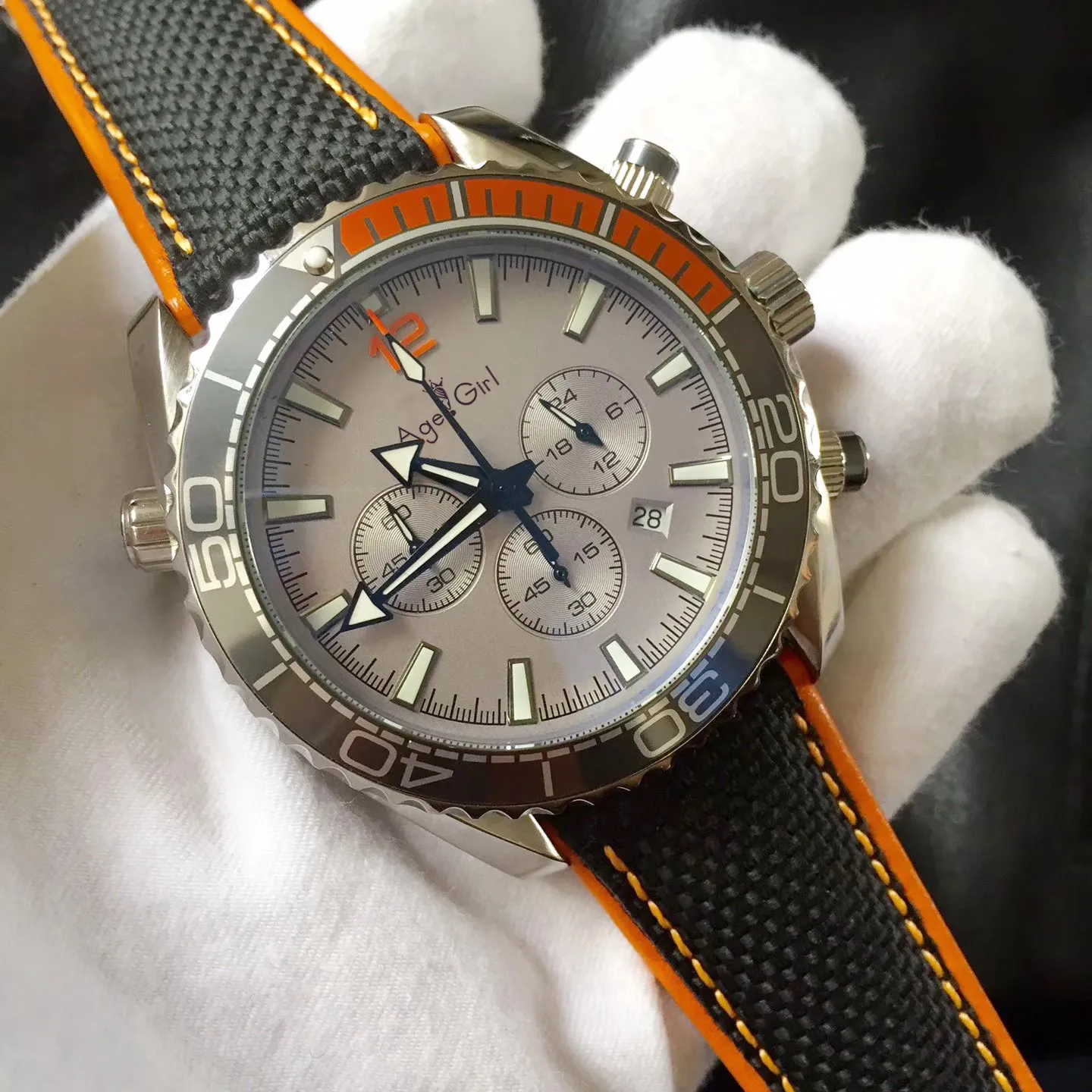 

Luxury Brand New Men Professional Sport Watches Fashion Stainless Steel Orange Black Grey Chronograph Sapphire Ceramic Bezel AAA