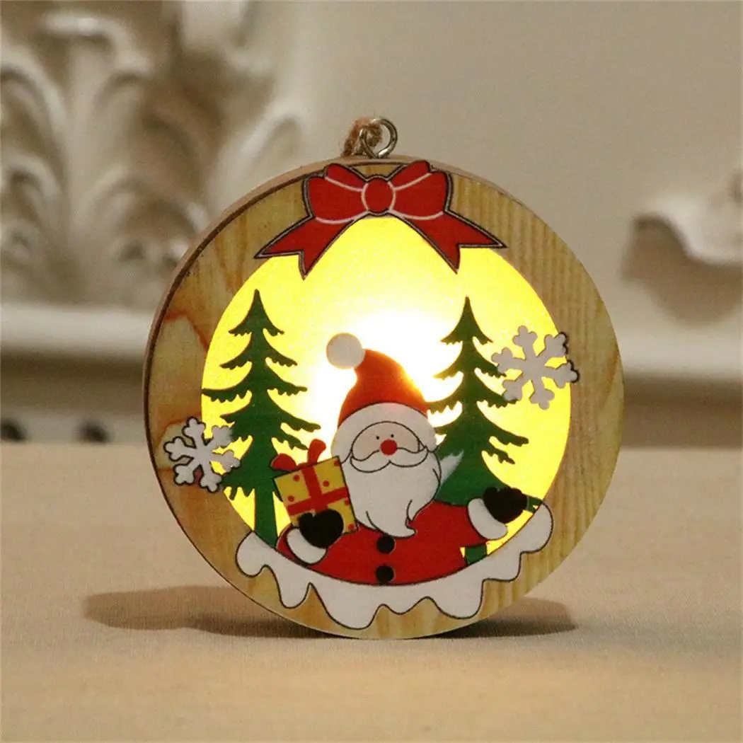 

Wooden Star Round Frame Lamp Luminous Christmas Tree Christmas, New Year, Party Ornament Hanging Pendant