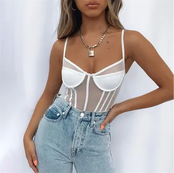 

Women Sexy Romper Bodysuit Backless Club Casual Jumpsuit Playsuit Sling V Neck Mesh Net Patchwork Skinny See-through Clothes set