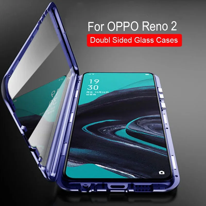 Luxury Magnetic Adsorption Case For OPPO Reno 2 Metal Frame Doubl Sided Glass Cover opporeno2 Protective Phone | Мобильные телефоны