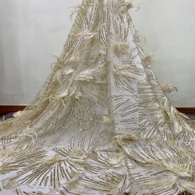 Новая золотая африканская кружевная ткань с блестками 2019 Высококачественная