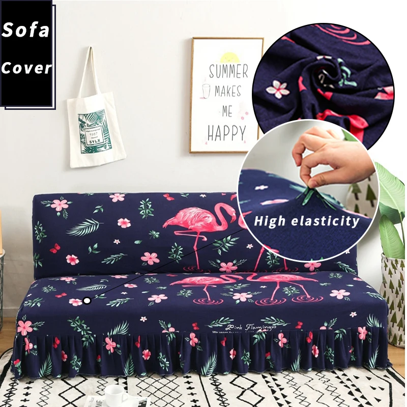 

Flamingo Prints High Elastic Ruffle Sofa Cover Without Armrest Folding Sofa Bed Couch Cover Protector Stretch Sofa Cover