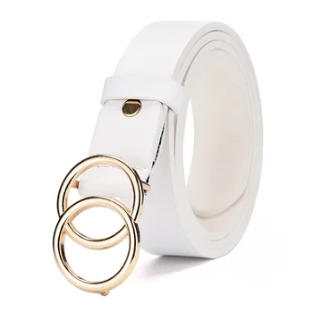 

All Suit PU Decoration Gift Women Belt Easy Use Casual Adjsutable Double Round Buckle Waistband Accessories Adult Jeans Dress