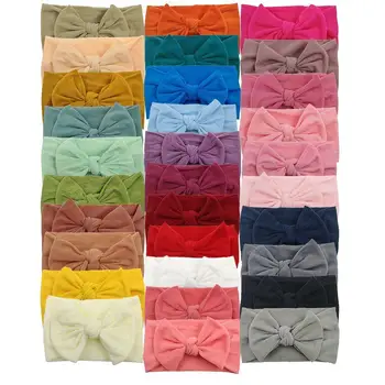 

31 color U Choose Solid Nylon Headband Bow Headbands Kids Girls Very Soft Turban Head wrap Children Hair Accessories 30pc/lot