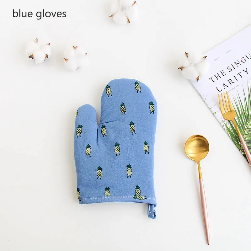 blue gloves Перчатки для микроволновой печи, инструменты для приготовления пищи, жаростойкие Прихватки для духовки, термостойкие хлопковые льняные кухонные микроволновые утолщенные перчатки - Цвет: blue gloves