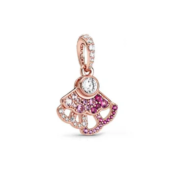 

2020 New 925 Sterling Silver Pink Fan Dangle Charms Beads fit Original Pandora Charm Bracelet for diy Jewelry Making gift