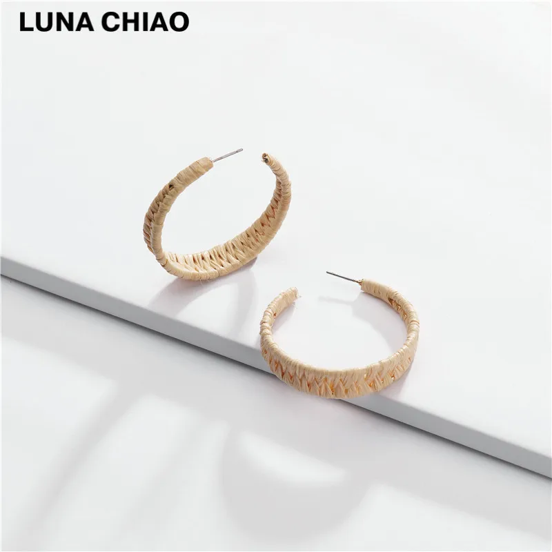 A0823 LUNA CHIAO модные ювелирные изделия ручной работы обруч из ротанга серьги трендовые соломенная трава рафия серьги - Окраска металла: A0823