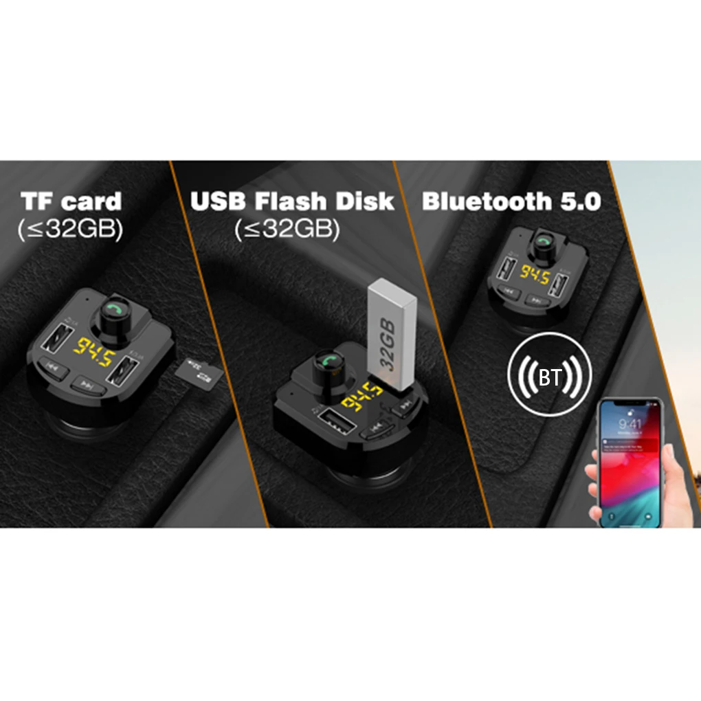 Fm-передатчик Bluetooth Handsfree автомобильный комплект аудио mp3-плеер Быстрая зарядка двойной USB Автомобильное зарядное устройство