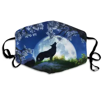 

Polyester Anti-dust Mouth Mask - Fantasy Wolf with Moon Washed Reusable Mouth-Muffle - Fashion Printed Face Masks for Outdoor