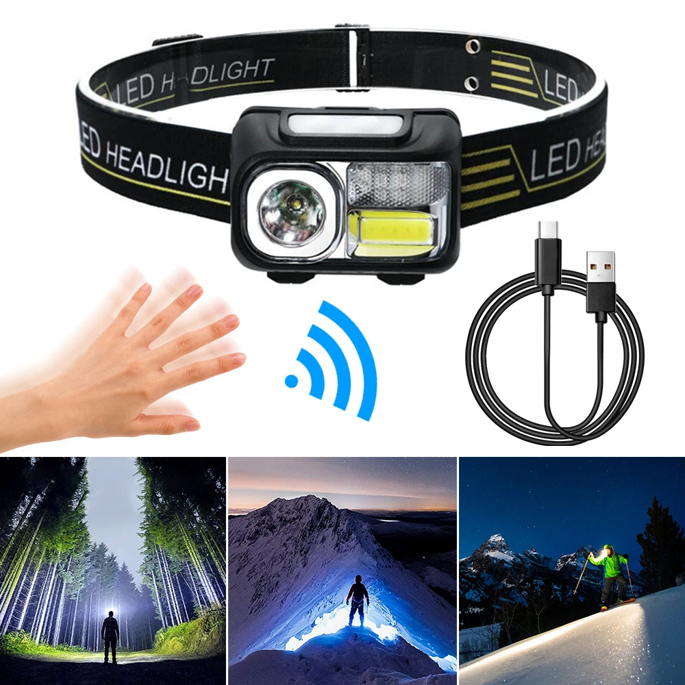 

XPE COB LED Sensor Headlamp Rechargeable Camping Lamp Work Light Induction Headlight Outdoor Warning Light Emergency Lamp