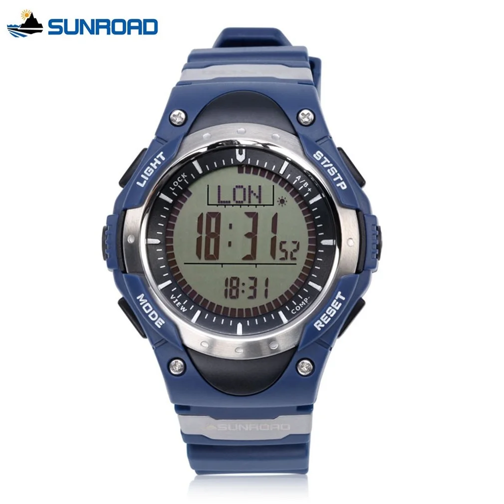 

FR826B Digital Watch Mens Altimeter Multifunction Watch Blue Compass Pedometer World Time Backlight LED Wristwatches Alarm