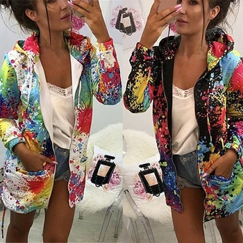 

2020 Women printed fashion hoodies jacket 2019 mid-length zipper streetwear clothes female thin drawstring hoody jackets