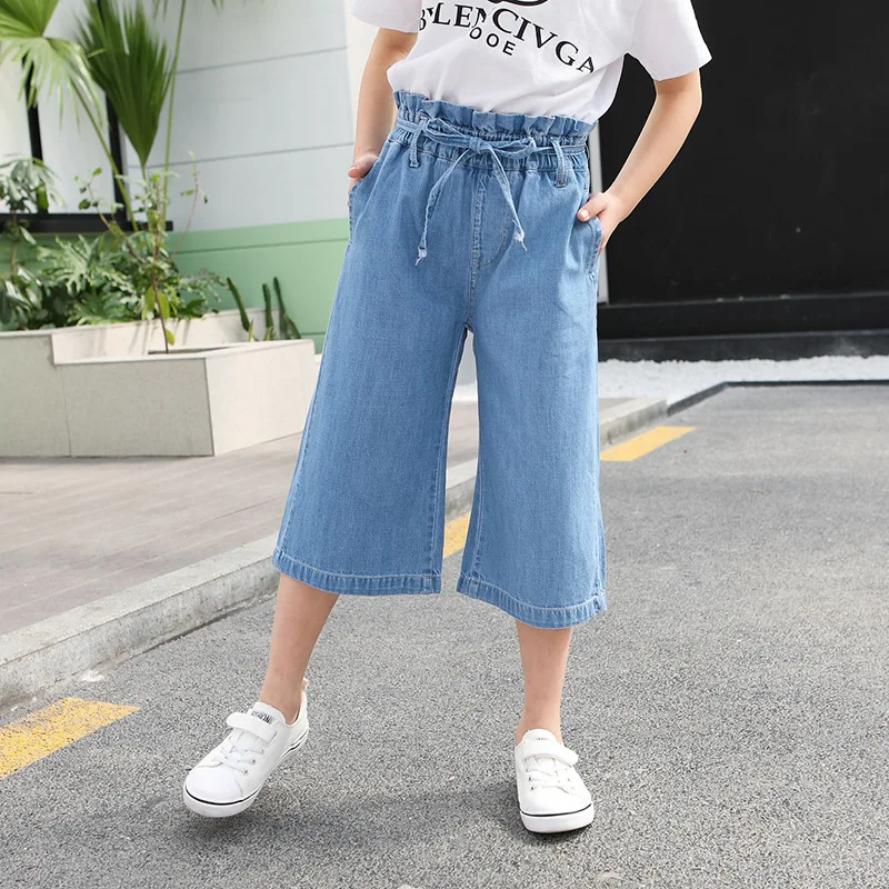 Детский жакет из денима для девочки; джинсы новые летние Стиль записная книжка С ПЕРЕПЛЕТОМ с подходит свободные штаны Для женщин корейско-Стиль модные детские джинсы оптом